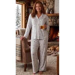 GapBody Pajama Set Grey Alpine Ski Print Modal  NWT Soft Lightweight Cozy Large